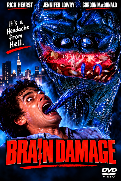 BRAIN DAMAGE (1988) Rick Hearst, Jennifer Lowry, Gordon MacDonald - PUBLIC DOMAIN DVD ONLY NO CASE