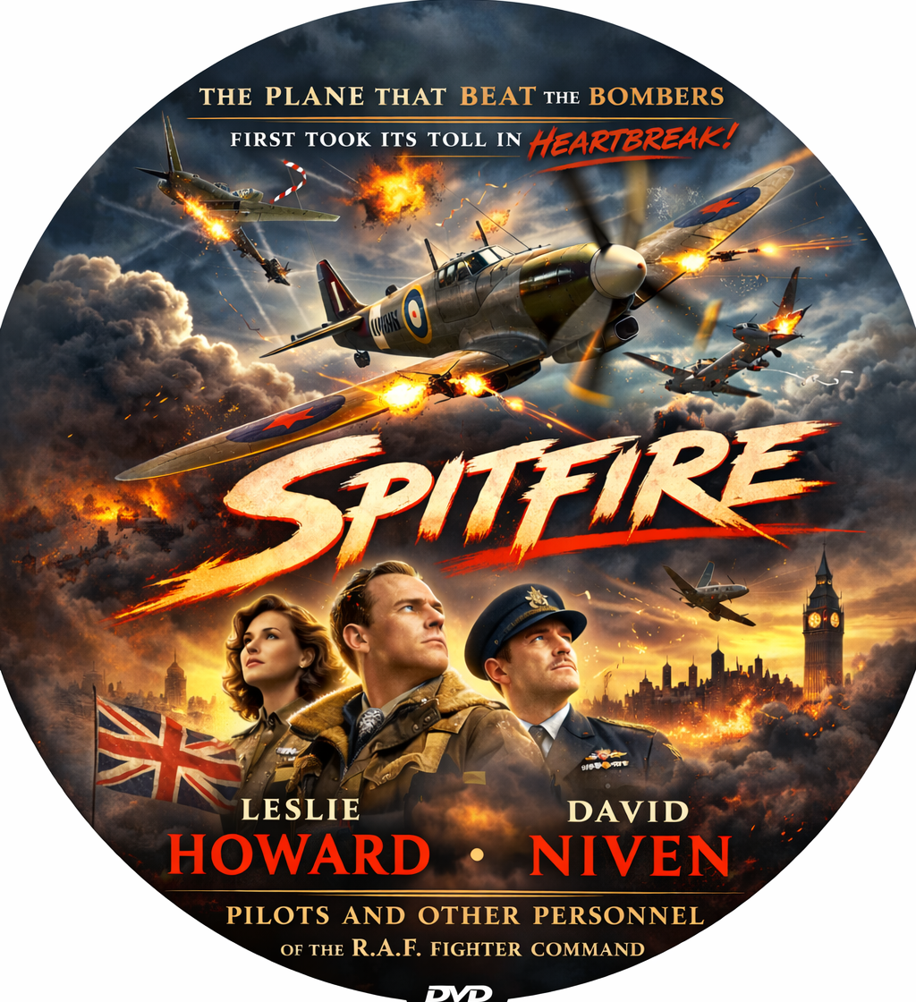 SPITFIRE (1942) Leslie Howard, Davin Niven, Public Domain DVD NO CASE