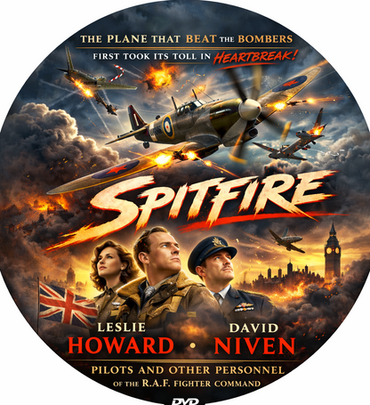 SPITFIRE (1942) Leslie Howard, Davin Niven, Public Domain DVD NO CASE
