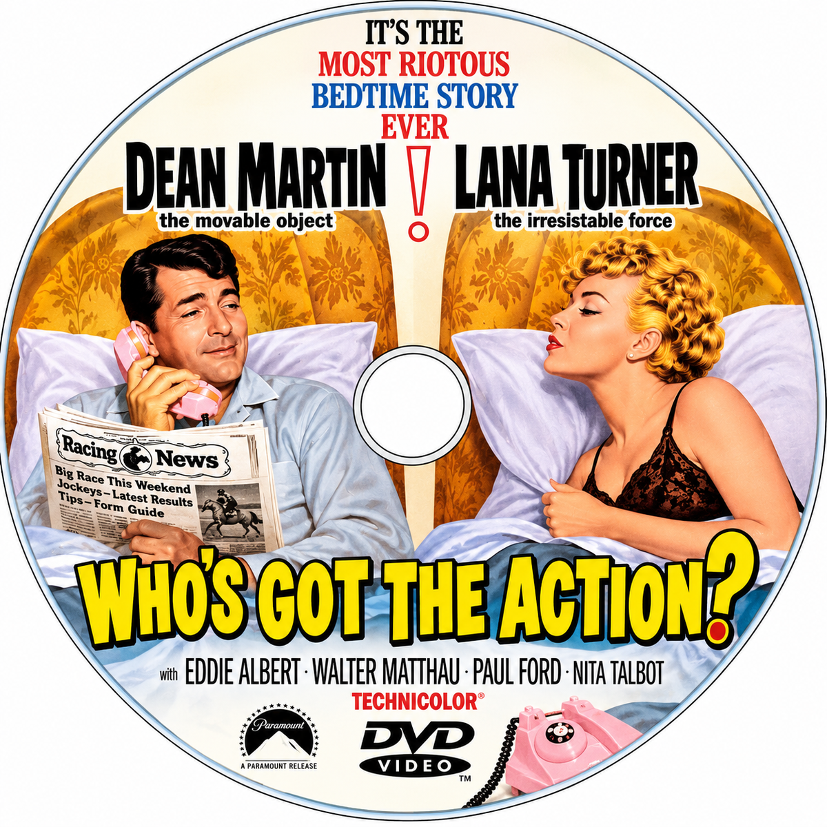 WHO'S GOT THE ACTION (1962) Dean Martin • Lana Turner • Eddie Albert • Walter Matthau • Paul Ford • Nita Talbot - PUBLIC DOMAIN DVD ONLY NO CASE