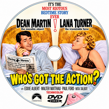 WHO'S GOT THE ACTION (1962) Dean Martin • Lana Turner • Eddie Albert • Walter Matthau • Paul Ford • Nita Talbot - PUBLIC DOMAIN DVD ONLY NO CASE