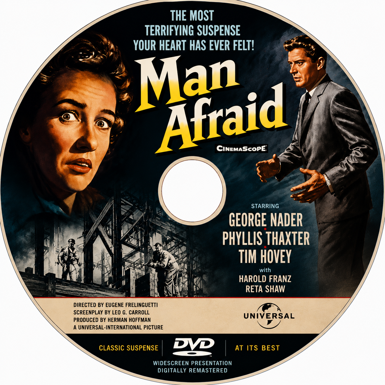 MAN AFRAID (1957) George Nader, Phyllis Thaxter, Tim Hovey, Eduard Franz, Reta Shaw - Public Domain Movie DVD NO CASE