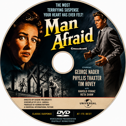 MAN AFRAID (1957) George Nader, Phyllis Thaxter, Tim Hovey, Eduard Franz, Reta Shaw - Public Domain Movie DVD NO CASE