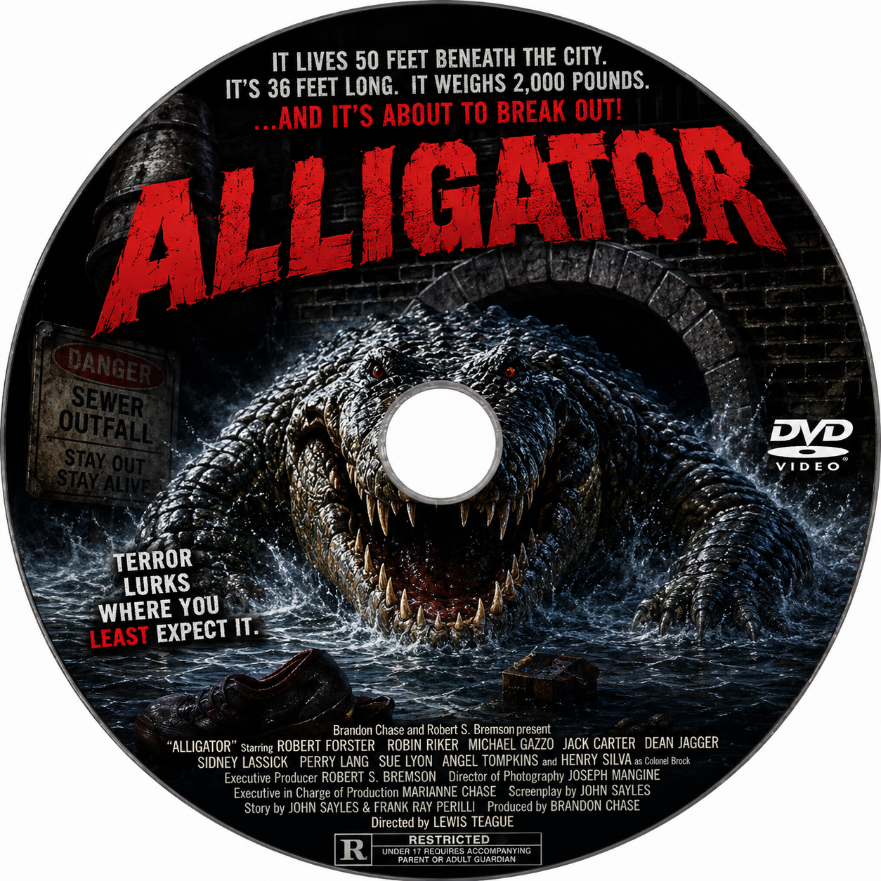 ALLIGATOR (1980) Robert Forster, Robin Riker, Michael V. Gazzo, Dean Jagger, Jack Carter and Sue Lyon - Public Domain Movie DVD NO CASE