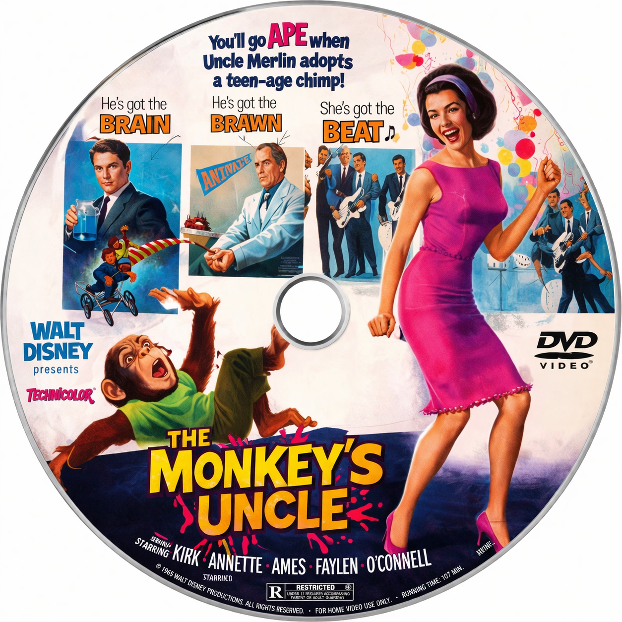 THE MONKEY'S UNCLE (1965) Tommy Kirk, Annette Funicello, Leon Ames, Robert Morse and Nancy Olson - Public Domain Movie DVD NO CASE