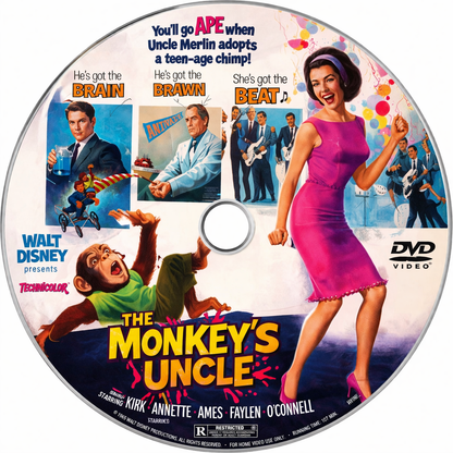THE MONKEY'S UNCLE (1965) Tommy Kirk, Annette Funicello, Leon Ames, Robert Morse and Nancy Olson - Public Domain Movie DVD NO CASE