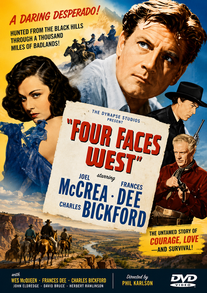 "FOUR FACES WEST" (1948) Joel McCrea, Frances Dee, Charles Bickford, Joseph Calleia - Public Domain Movie DVD NO CASE