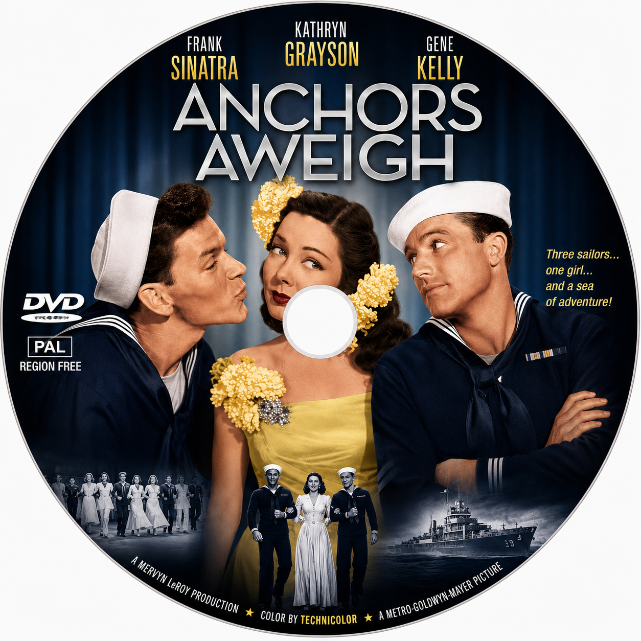 ANCHORS AWEIGH (1945) Frank Sinatra,Kathryn Grayson,Gene Kelly,Dean Stockwell,Pamela Britton - DVD ONLY NO CASE