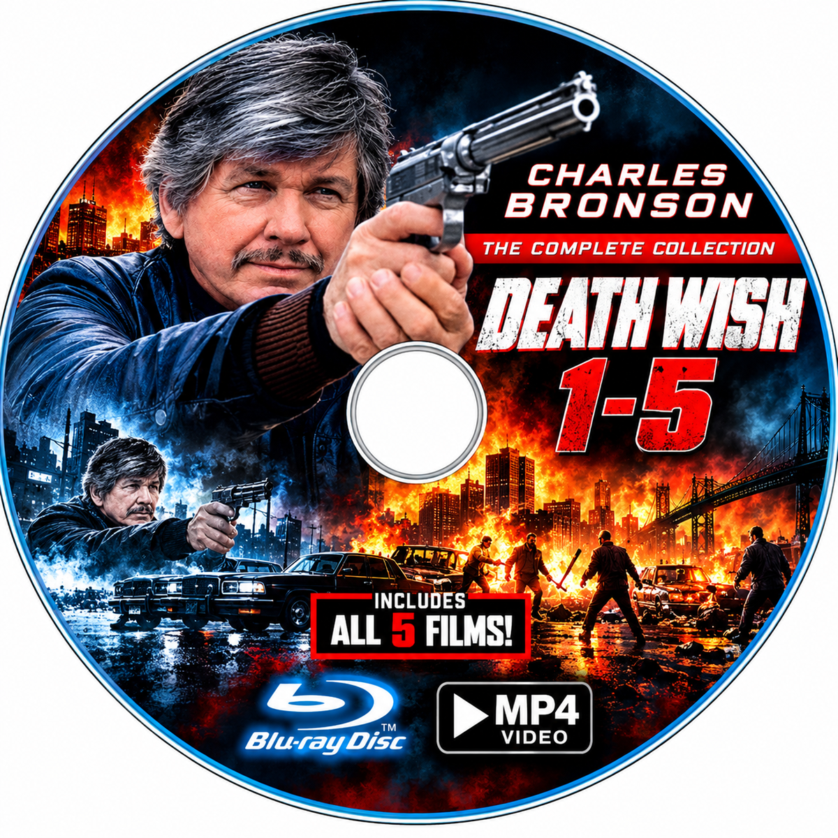DEATH WISH COLLECTION 1974-1994 + Bonus - Starring - Charles Bronson - Public Domain X2 BLU-RAY NO CASE