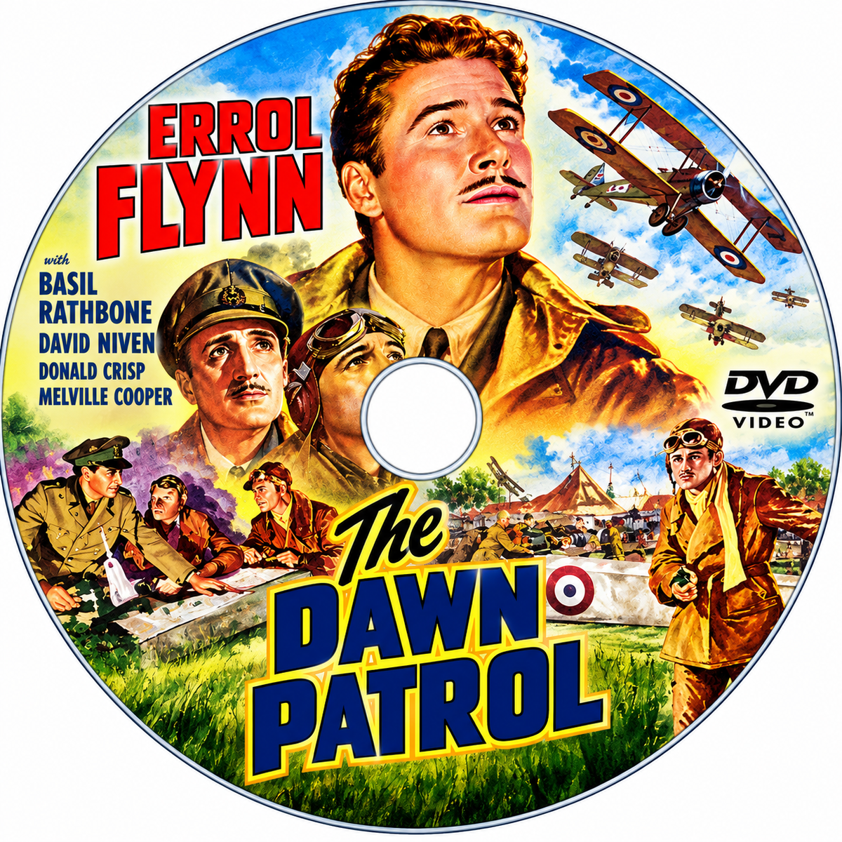 THE DAWN PATROL (1938) - Starring - Errol Flynn, Basil Rathbone, David Niven, Donald Crisp, Melville Cooper - PUBLIC DOMAIN DVD ONLY NO CASE