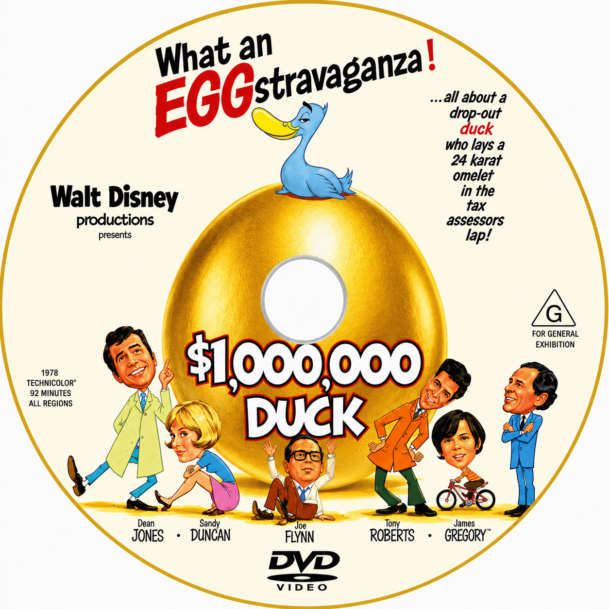 THE MILLION DOLLAR DUCK (1971) Dean Jones,Sandy Duncan,Joe Flynn,Tony Roberts,James Gregory,Lee Montgomery - Public Domain DVD NO CASE