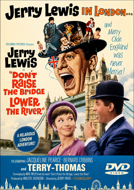 DON'T RAISE THE BRIDGE,LOWER THE RIVER (1968) Jerry Lewis, Terry-Thomas, Jacqueline Pearce, Bernard Cribbins, Patricia Routledge,Nicholas Parsons- Public Domain Movie DVD NO CASE