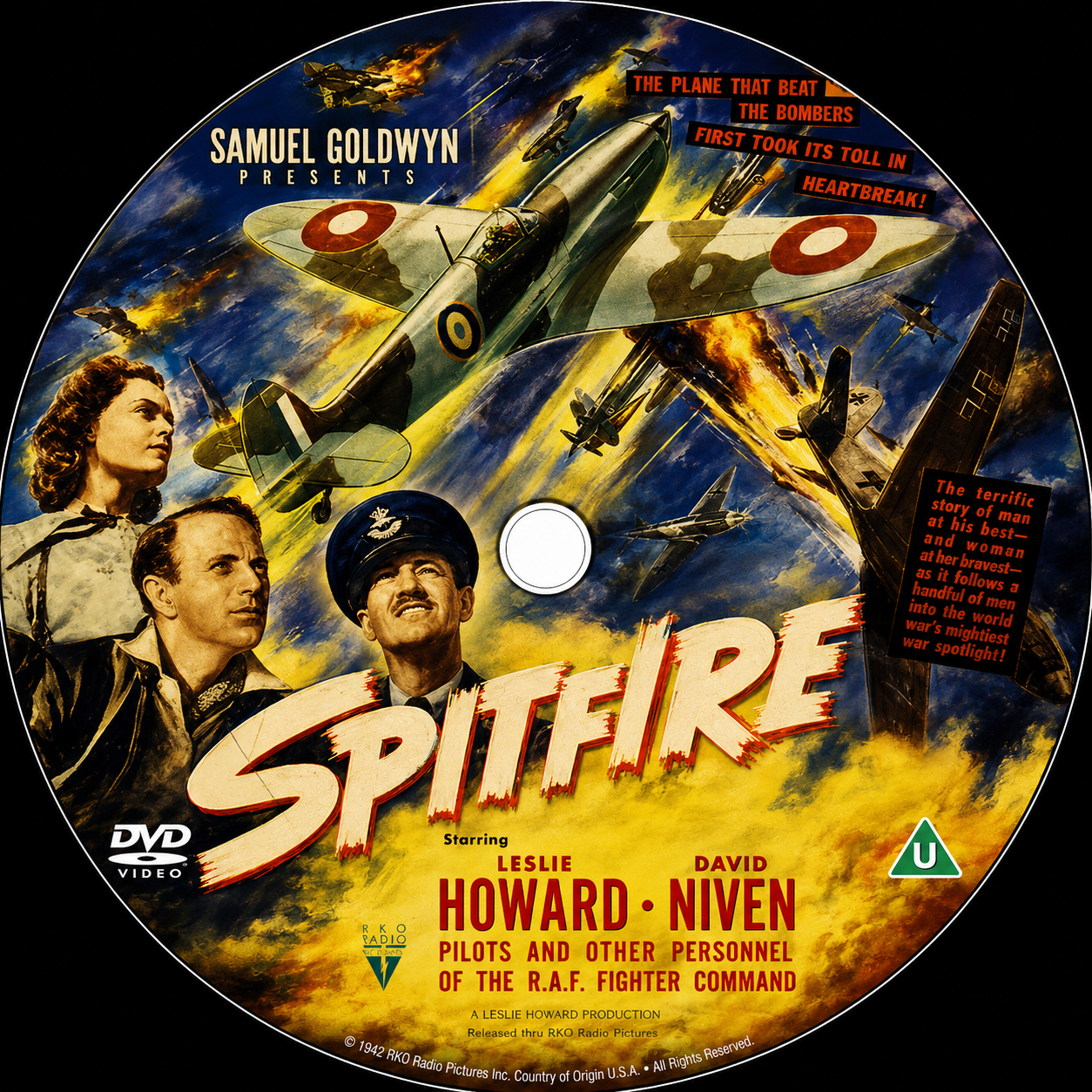 SPITFIRE (1942) Leslie Howard, Davin Niven, Public Domain DVD NO CASE