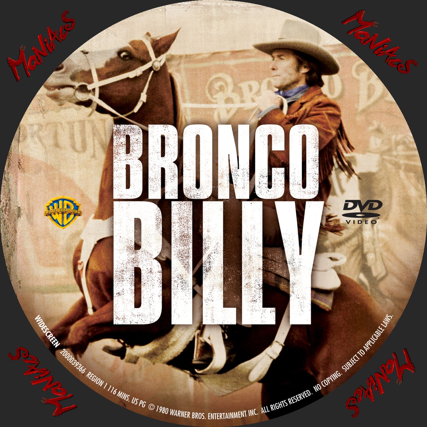 BRONCO BILLY (1980) Clint Eastwood - PUBLIC DOMAIN DVD ONLY NO CASE