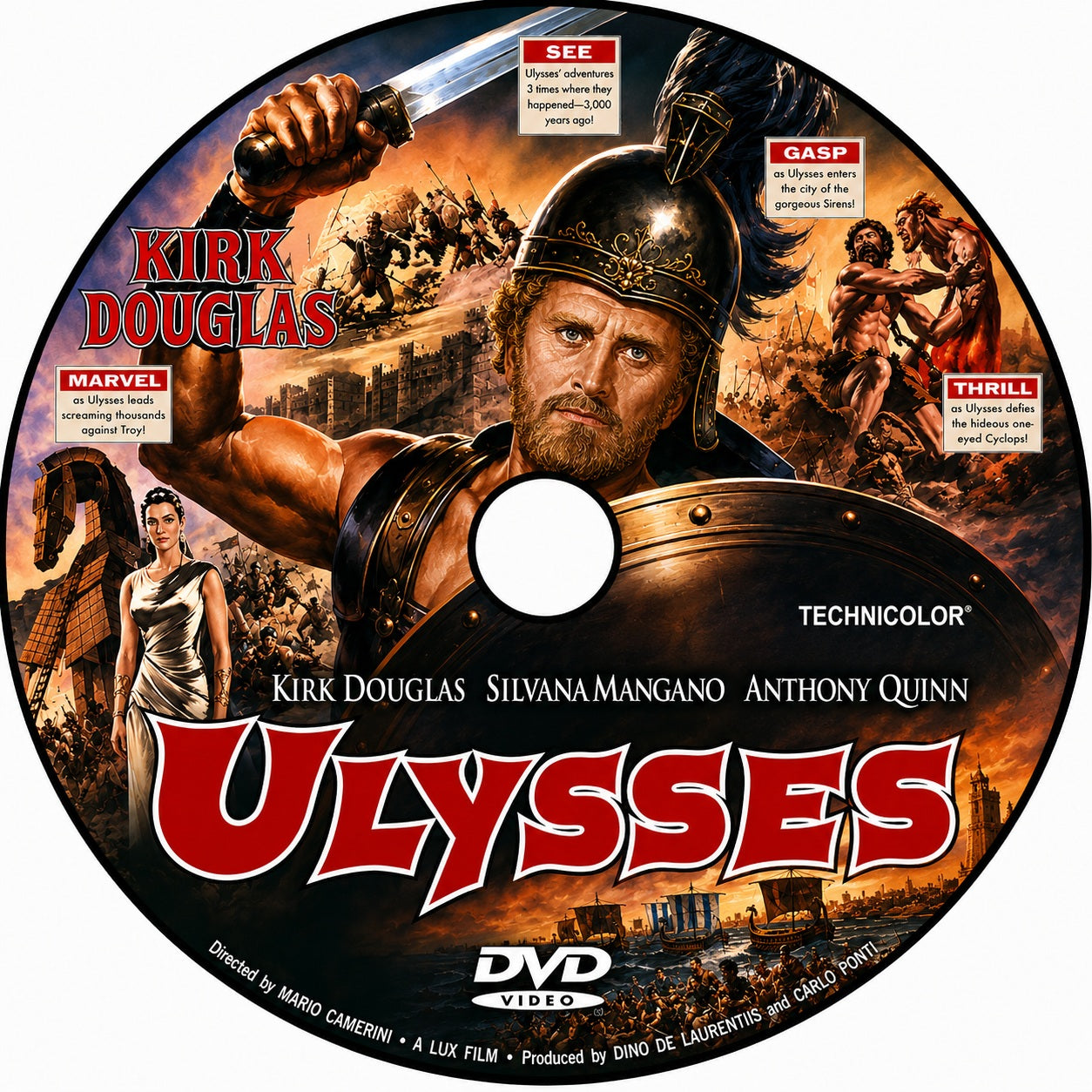 ULYSSES (1954) Kirk Douglas, Silvana Mangano, Anthony Quinn, Rossana Podestà - Public Domain Movie DVD NO CASE