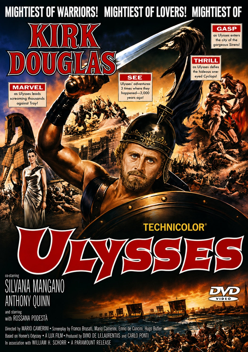 ULYSSES (1954) Kirk Douglas, Silvana Mangano, Anthony Quinn, Rossana Podestà - Public Domain Movie DVD NO CASE