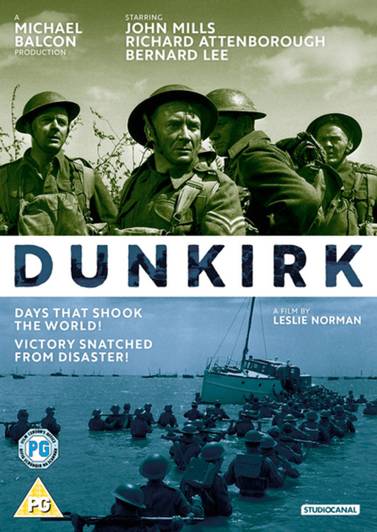 DUNKIRK (1958) Bernard Lee, Richard Attenborough, Robert Urquhart, John Mills, Flanagan and Allan - Public Domain DVD NO CASE