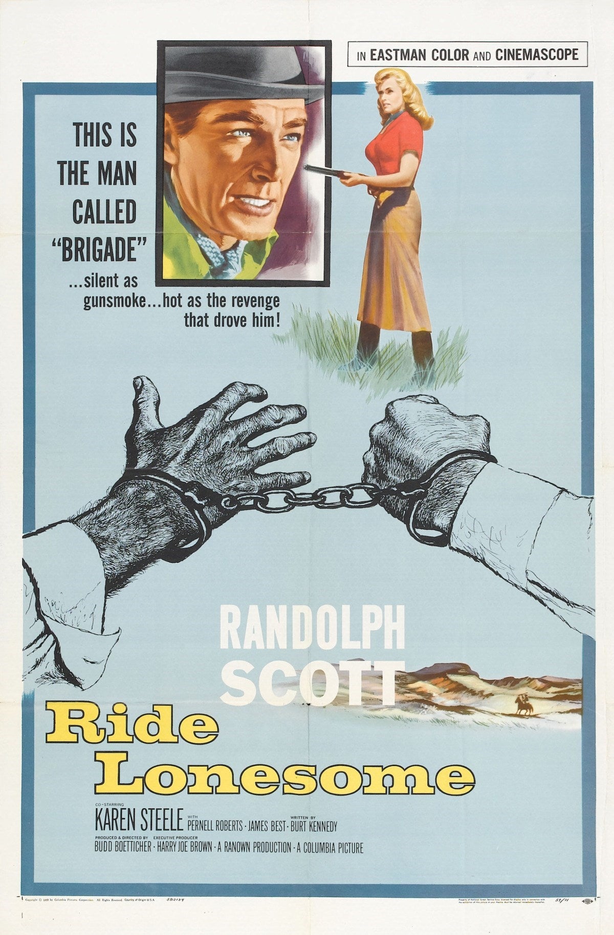 RIDE LONESOME (1959) Randolph Scott,Karen Steele,Pernell Roberts,Lee Van Cleef,James Coburn- Public Domain DVD NO CASE