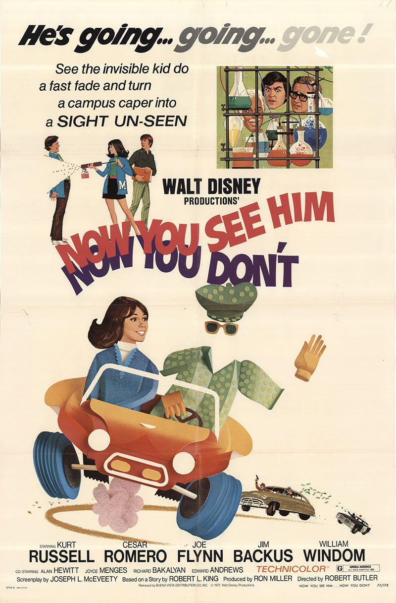 NOW YOU SEE HIM NOW YOU DON'T (1972) Kurt Russell,Cesar Romero,Joe Flynn,Jim Backus,William Windom - Public Domain DVD NO CASE