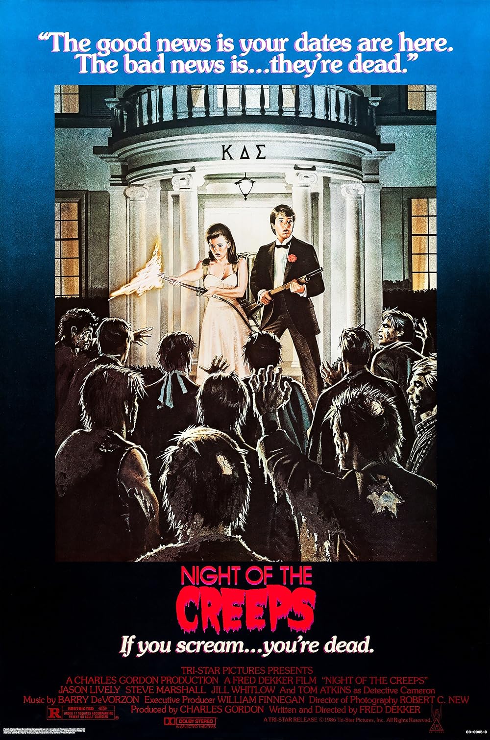 NIGHT OF THE CREEPS (1986) Tom Atkins, Wally Taylor, Jill Whitlow, Jason Lively, Steve Marshall  - Public Domain Movie DVD NO CASE