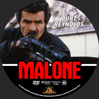 MALONE (1987)  Burt Reynolds ,Cliff Robertson, Cynthia Gibb, Lauren Hutton - PUBLIC DOMAIN DVD ONLY NO CASE