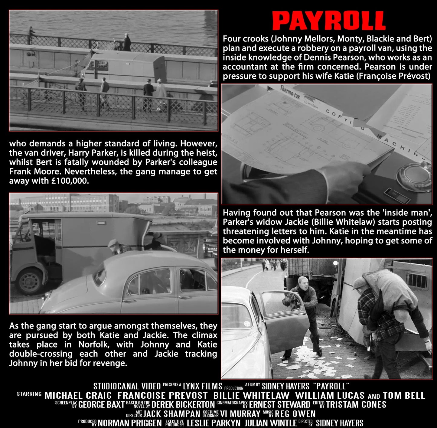 PAYROLL (1961) Michael Craig,Françoise Prévost,Billie Whitelaw,William Lucas - Public Domain Movie DVD NO CASE