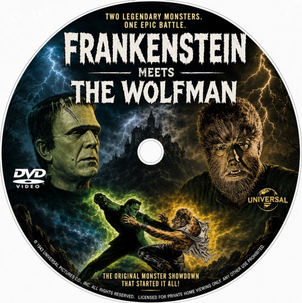 FRANKENSTEIN MEETS THE WOLFMAN (1943) Ilona Massey,Patric Knowles,Bela Lugosi,Lionel Atwill,Maria Ouspenskaya,Lon Chaney Jr. - Public Domain DVD NO CASE