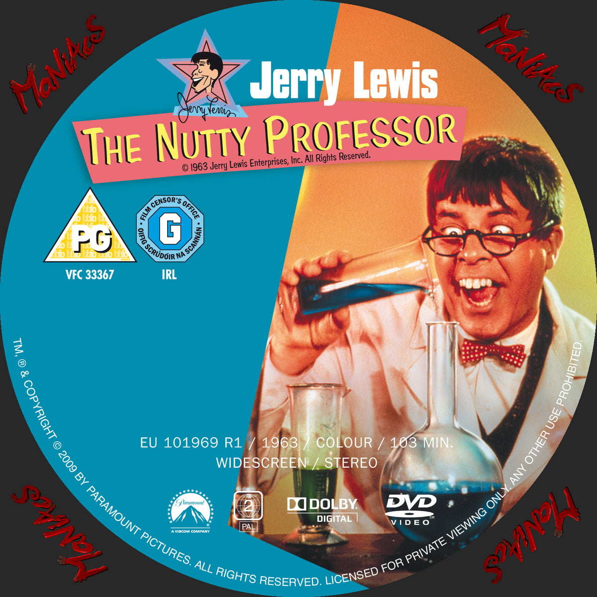 THE NUTTY PROFESSOR (1963) Jerry Lewis,Stella Stevens,Del Moore - Public Domain Movie DVD NO CASE