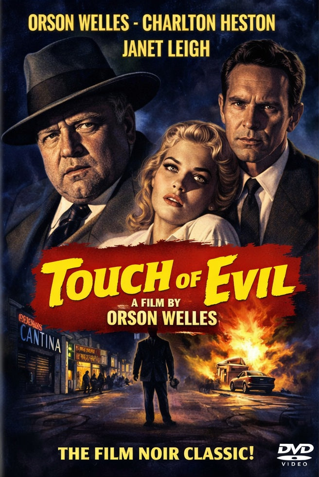 TOUCH OF EVIL (1958) Charlton Heston, Janet Leigh, Orson Welles, Joseph Calleia, Akim Tamiroff, Marlene Dietrich - Public Domain Movie DVD NO CASE