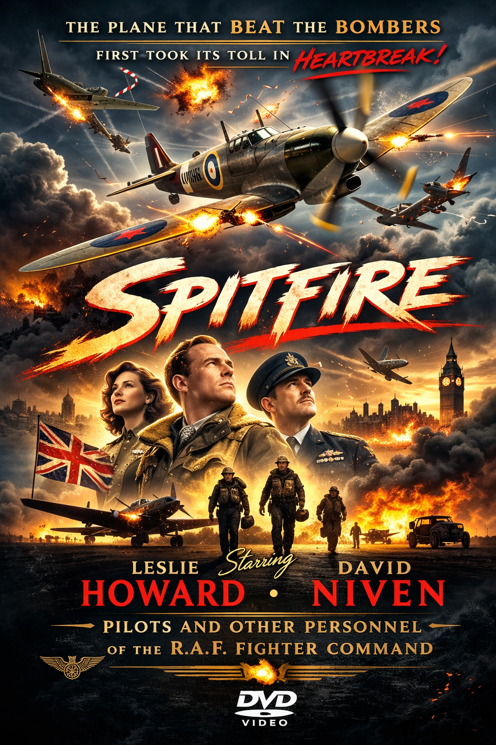 SPITFIRE (1942) Leslie Howard, Davin Niven, Public Domain DVD NO CASE