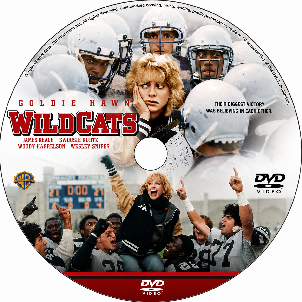 WILDCATS (1986) Goldie Hawn James Keach Wesley Snipes , Woody Harrelson - Public Domain DVD NO CASE RARE !
