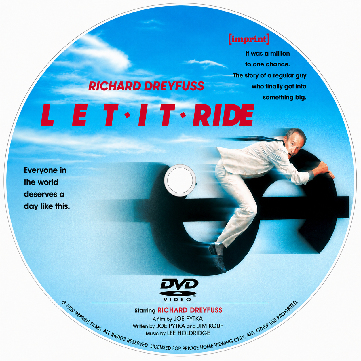 LET IT RIDE (1989)  Richard Dreyfuss, David Johansen, Teri Garr, Allen Garfield - PUBLIC DOMAIN DVD ONLY NO CASE