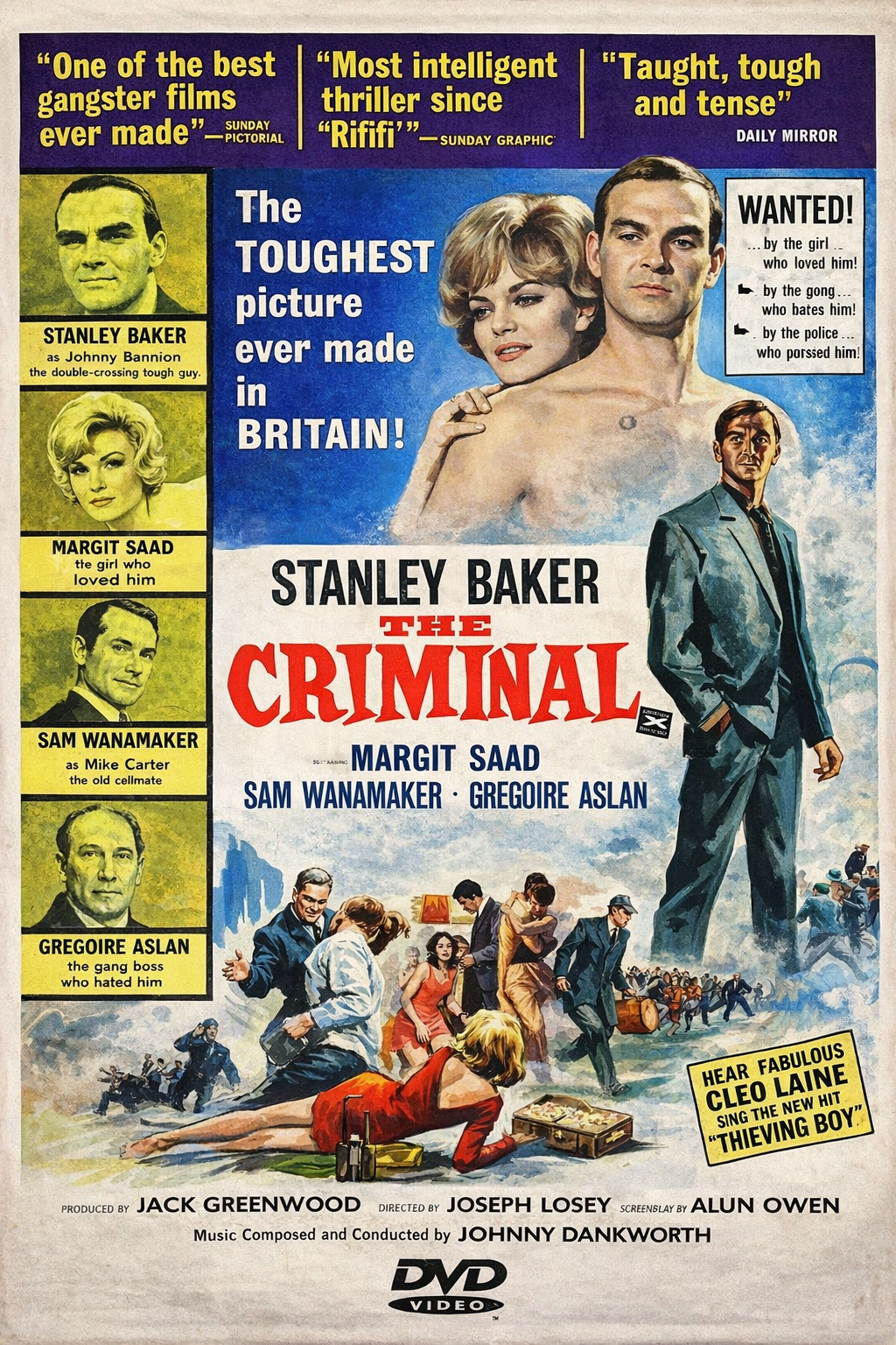 THE CRIMINAL (1960) Stanley Baker ,Sam Wanamaker ,Grégoire Aslan ,Margit Saad - Public Domain Movie DVD NO CASE