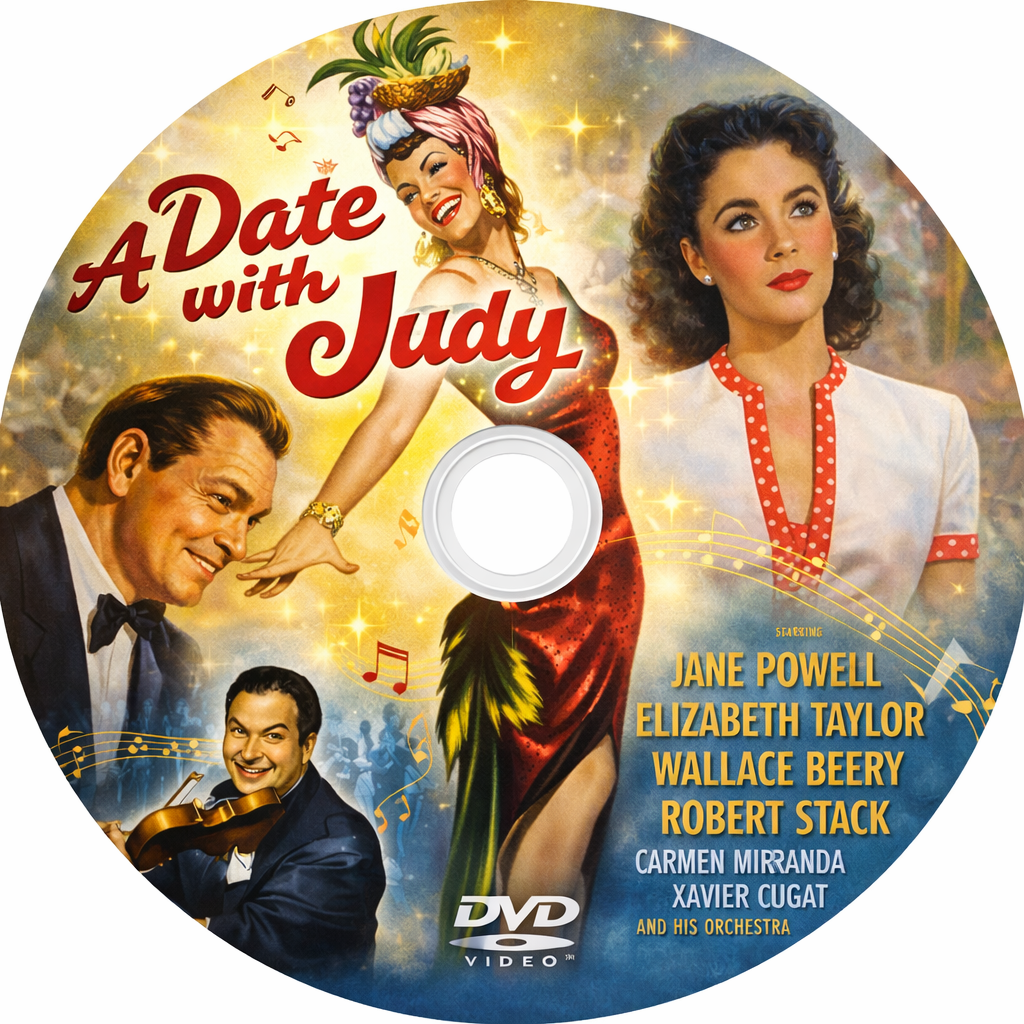 A DATE WITH JUDY (1948) Wallace Beery, Jane Powell, Elizabeth Taylor, Carmen Miranda, Xavier Cugat, Robert Stack - Public Domain Movie DVD NO CASE