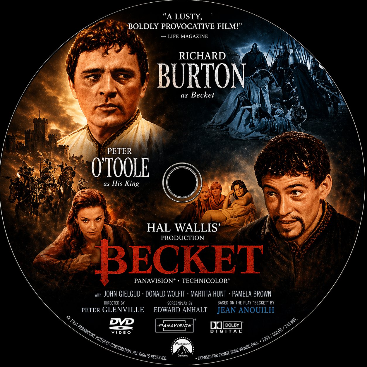 BECKET (1964) Richard Burton,Peter O'Toole,John Gielgud - Public Domain Movie DVD NO CASE