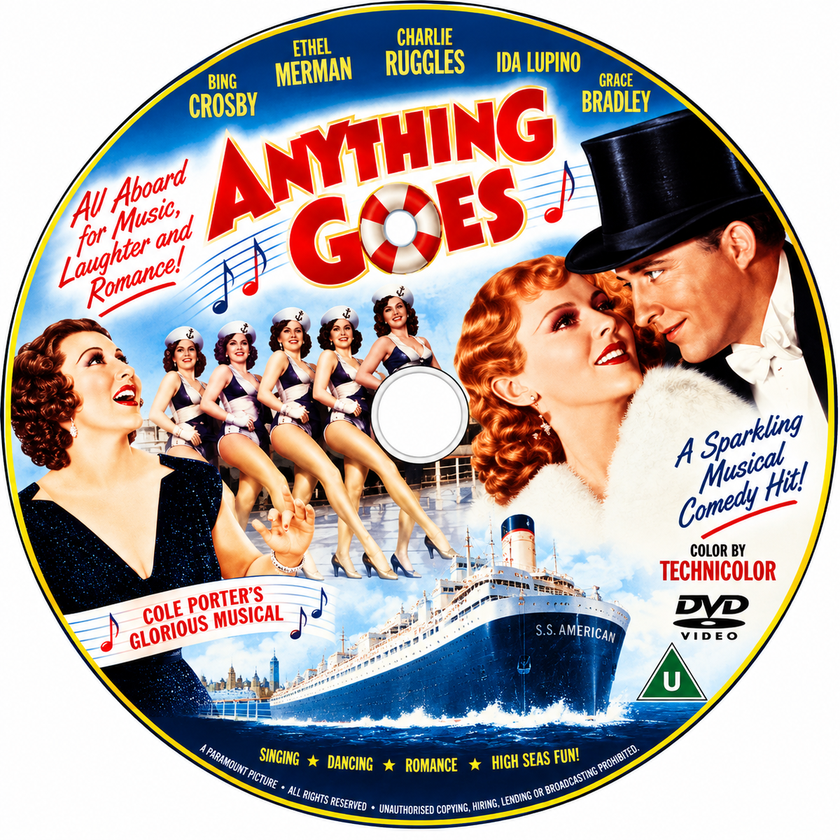 ANYTHING GOES (1936) Bing Crosby, Ethel Merman, Charles Ruggles, Ida Lupino, Grace Bradley - Public Domain DVD NO CASE