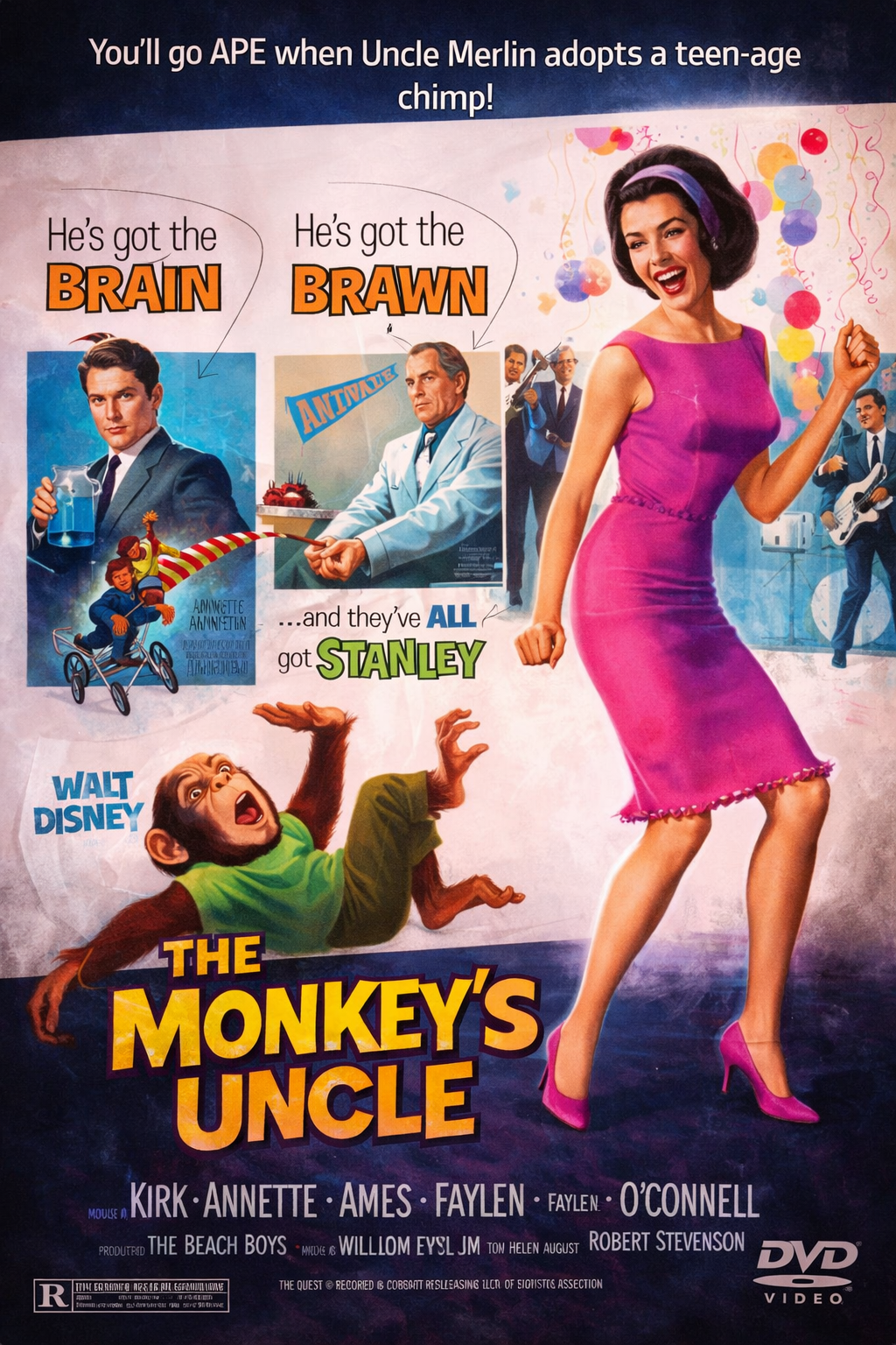 THE MONKEY'S UNCLE (1965) Tommy Kirk, Annette Funicello, Leon Ames, Robert Morse and Nancy Olson - Public Domain Movie DVD NO CASE