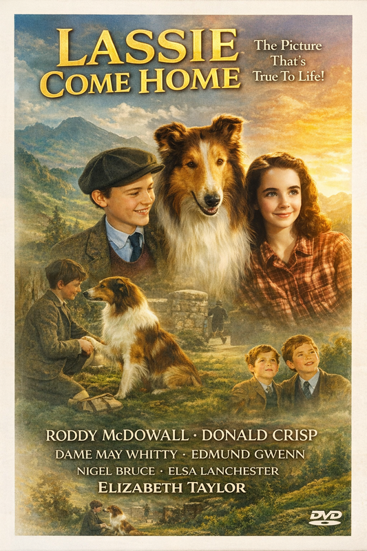 LASSIE COME HOME (1943) Roddy McDowall,Donald Crisp ,Edmund Gwenn, Nigel Bruce, Elsa Lanchester ,Elizabeth Taylor - Public Domain Movie DVD NO CASE
