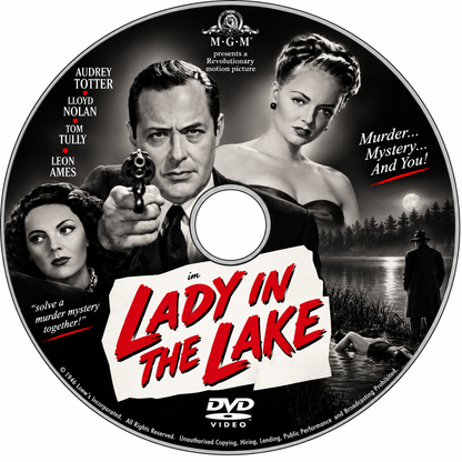 LADY IN THE LAKE (1947) Robert Montgomery,Audrey Totter,Lloyd Nolan,Tom Tully,Leon Ames,Kathleen Lockhart - Public Domain DVD NO CASE RARE !