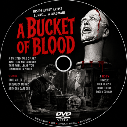 A BUCKET OF BLOOD (1951) Dick Miller, Barboura Morris, Antony Carbone, Bert Convy - Public Domain Movie DVD NO CASE