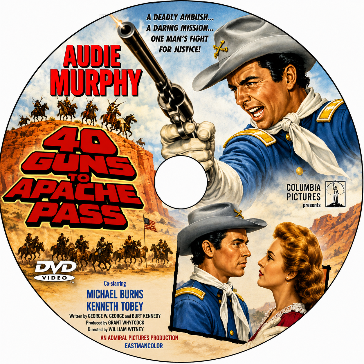 40 GUNS TO APACHE PASS (1967) Audie Murphy, Kenneth Tobey, Michael Burns, Michael Blodgett - Public Domain Movie DVD NO CASE