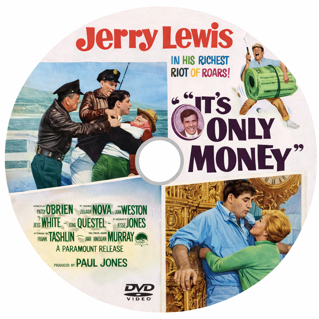 IT'S ONLY MONEY (1962) Jerry Lewis ,Zachary Scott ,Joan O'Brien ,Mae Questel ,Jesse White - Public Domain Movie DVD NO CASE