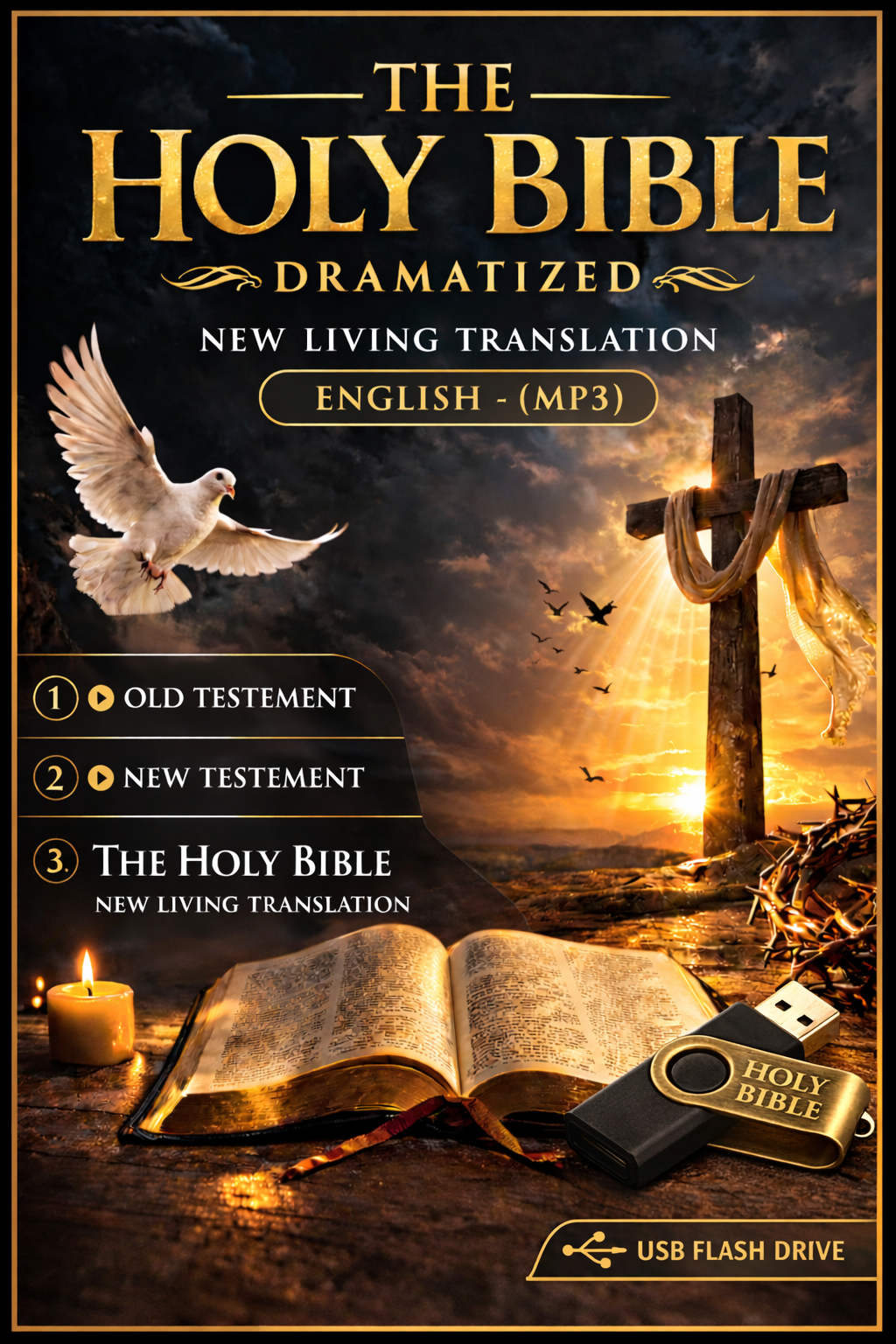 THE HOLY BIBLE - Dramatized - New Living Translation - English - (MP3) USB