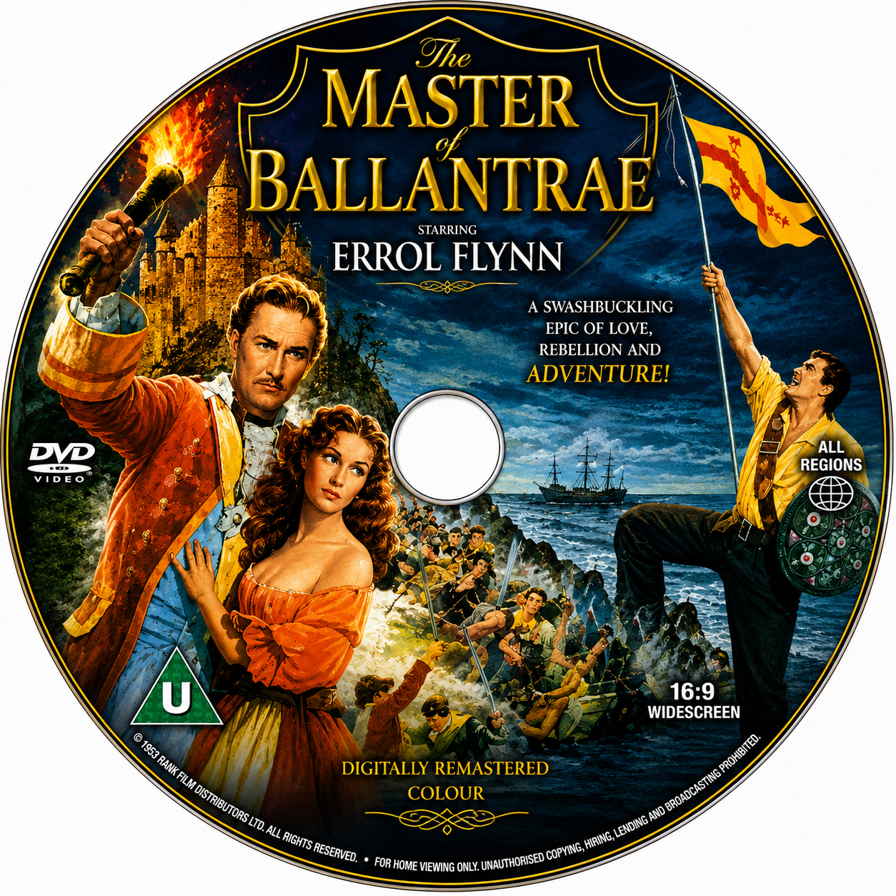 THE MASTER OF BALLANTRAE (1953) Errol Flynn,Roger Livesey - Public Domain DVD NO CASE RARE !