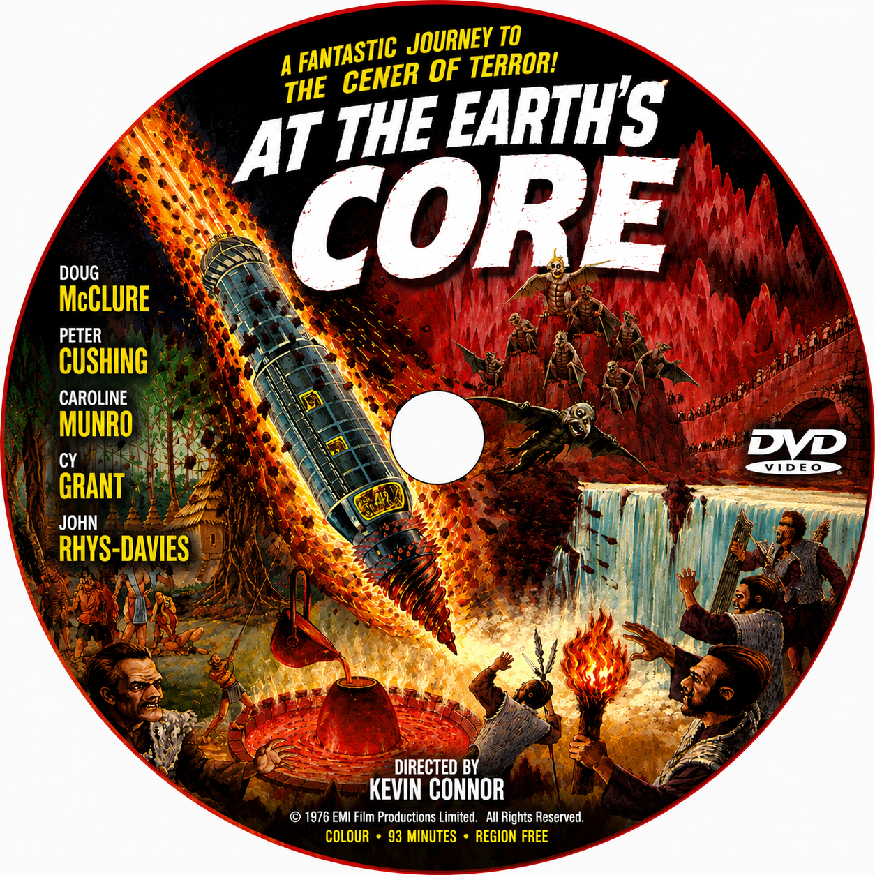 AT THE EARTH'S CORE (1976) Doug McClure, Peter Cushing, Caroline Munro, Cy Grant &amp; John Rhys-Davies - Public Domain Movie DVD NO CASE