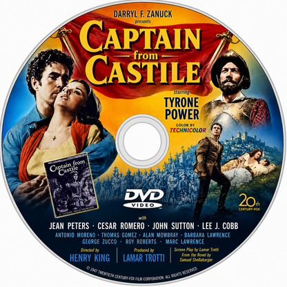 CAPTAIN FROM CASTILE (1947) Tyrone Power, Jean Peters ,Cesar Romero - Public Domain Movie DVD NO CASE