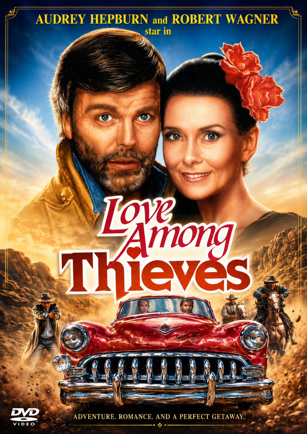 LOVE AMONG THIEVES (1987) Audrey Hepburn,Robert Wagner,Patrick Bauchau,Jerry Orbach,Brion James,Samantha Eggar - Public Domain DVD NO CASE RARE !
