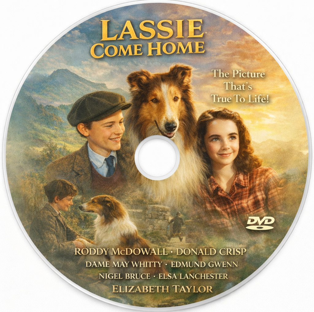 LASSIE COME HOME (1943) Roddy McDowall,Donald Crisp ,Edmund Gwenn, Nigel Bruce, Elsa Lanchester ,Elizabeth Taylor - Public Domain Movie DVD NO CASE