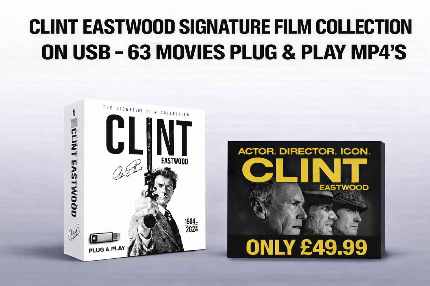 CLINT EASTWOOD - 63 MOVIE COLLECTION ON ONE USB PLUG & PLAY MP4's