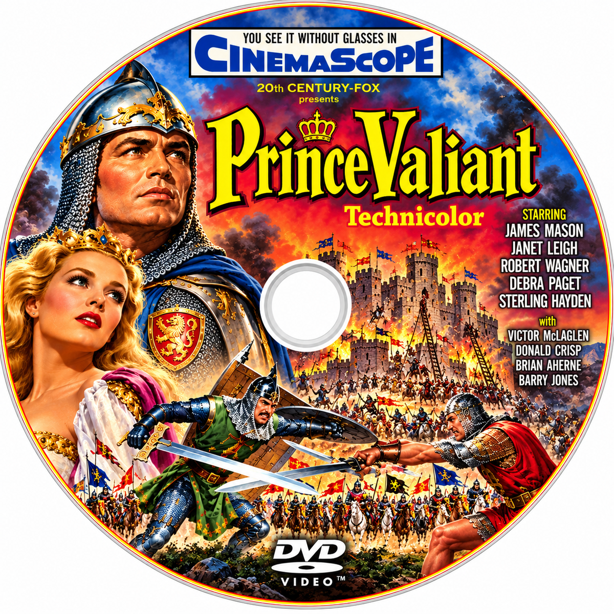 PRINCE VALIANT (1954) James Mason, Janet Leigh, Robert Wagner, Debra Paget - PUBLIC DOMAIN DVD ONLY NO CASE